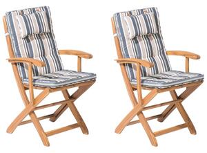 Set di 2 sedie da pranzo da giardino in legno chiaro con cuscino beige struttura in legno di acacia pieghevole design rustico Beliani