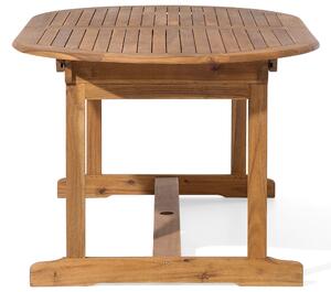 Set da pranzo per esterni in legno di acacia chiaro con cuscini grigi tavolo a 8 posti sedie pieghevoli design rustico Beliani