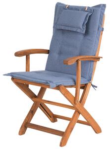 Set di 2 sedie da pranzo da giardino in legno chiaro con cuscino blu struttura in legno di acacia pieghevole design rustico Beliani