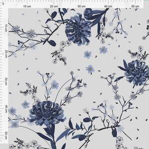 Tenda con nastro 140x230 cm bianco con fiori blu