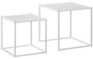 HOMCOM Set 2 Tavolini da Caffè Impilabili Quadrati in Acciaio, Bianco