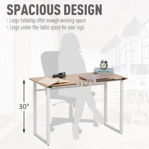 HOMCOM Scrivania tavolo da lavoro con piano regolabile ad angolo per disegno casa ufficio rovere bianca 120 x 60 x 76cm