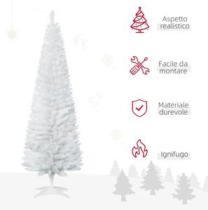 HOMCOM Albero di Natale Artificiale in PVC con 390 Rami e Base in Plastica, Design Alto e Stretto, Φ55x180cm, Bianco