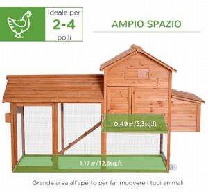PawHut Pollaio per galline mobile in Legno da Esterno con Casetta e Area  Aperta Recintata 176.5x65.5x100cm, Grigio