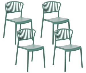 Set di 4 sedie da pranzo in plastica verde per interni ed esterni da giardino impilabili in stile minimalista Beliani