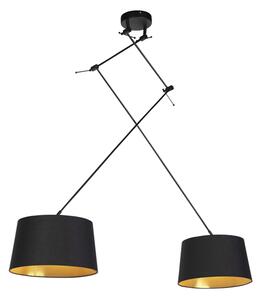 Lampada a sospensione con paralumi in cotone nero con oro 35 cm - BLITZ II zwart