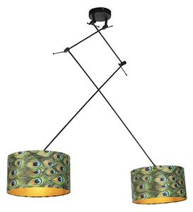 Lampada a sospensione con paralumi in velluto pavone / oro 35cm - BLITZ II Zwart