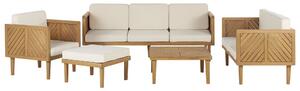 Set divani da giardino in legno di acacia cuscini beige chiaro 6 posti salotto da esterno design moderno Beliani