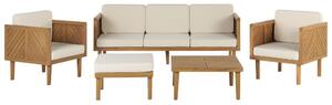 Set divani da giardino in legno di acacia cuscini beige chiaro 6 posti salotto da esterno design moderno Beliani