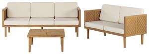 Set divani da giardino in legno di acacia cuscini beige chiaro tavolino 5 posti salotto da esterno design moderno Beliani
