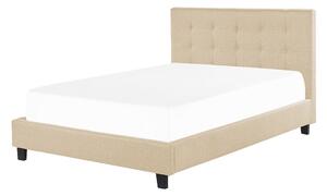 Letto imbottito tessuto beige rete a doghe testiera trapuntata 140 x 200 cm Beliani