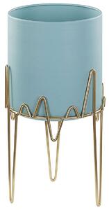 Vaso per Fiori Moderno con Piedistallo 19 x 19 x 39 cm in Metallo Azzurro Beliani