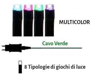 Catenaria Natalizia LED 8 GIOCHI DI LUCE, 18m, Cavo VERDE, IP44, MULTI OPAL Colore Multicolor