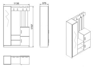 Mobile Ingresso Con Scarpiera Appendiabiti E Specchio 113x35x180 Rovere E Antracite Roger