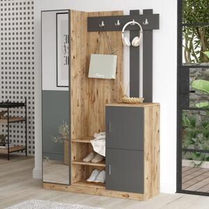 Mobile Ingresso Con Scarpiera Appendiabiti E Specchio 113x35x180 Rovere E Antracite Roger