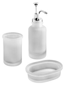 Set accessori 3 pezzi in vetro satinato serie Pharmacy di Cipì Dispenser Bicchiere Porta sapone