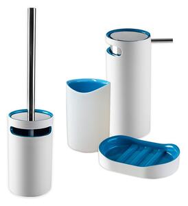 Set 4 pezzi accessori da bagno serie Idol Dispenser Bicchiere Porta sapone e Scopino