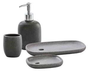 Set accessori da appoggio 4 pezzi Dispenser Bicchiere Porta sapone e Vassoio Zen grigio