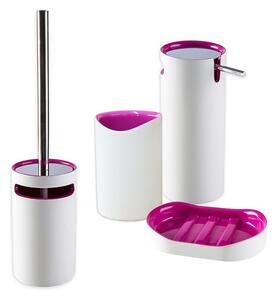 Set 4 pezzi accessori da bagno serie Idol Dispenser Bicchiere Porta sapone e Scopino