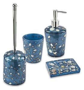 Set accessori da appoggio 4 pezzi Antille azzurro Dispenser Bicchiere Porta sapone e Scopino