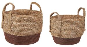 Set di 2 cesti per vasi da fiori in fibra marina naturale di colore beige e marrone stile boho rustico Beliani