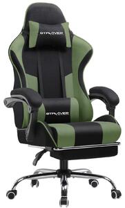 Sedia da gaming - Sedia da ufficio ergonomica - Cuscino lombare con funzione massaggio - Poggiapiedi ribaltabile - Regolabile in altezza - Portata fino a 150 kg - Rivestimento in tessuto verde