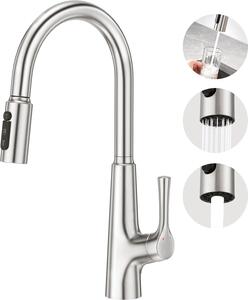 Rubinetto da cucina a 3 vie con doccetta estraibile - Miscelatore monocomando - Acciaio inox