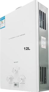 Scaldabagno a gas propano - Scaldabagno senza serbatoio - CE, acciaio inossidabile, capacità 1000 l, campeggio all'aperto, set doccia - Bianco