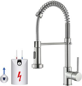Rubinetto da cucina con 2 funzioni di getto, orientabile a 360°, finitura spazzolata, nichel, con doccetta rimovibile