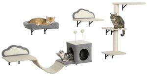 PawHut Parete da arrampicata per gatti, set da 4 pezzi con tiragraffi e cuccia