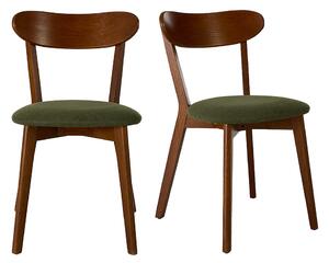 Sedie vintage in legno scuro e tessuto effetto velluto strutturato verde kaki (lotto da 2) DOVE