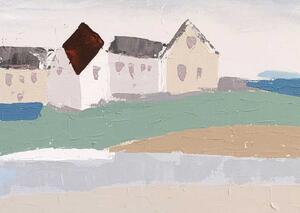 Agave Quadro contemporaneo con paesaggio dipinto a mano su tela "Sea Village" 150x50 Tela,Cotone Dipinti su Tela Quadri per soggiorno
