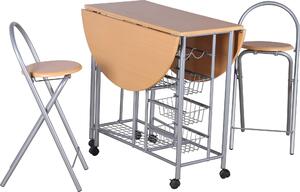 Set da tavola Beatrice, su ruote, 2 sedie - legno/metallico