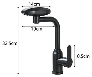 Miscelatore per cucina - Miscelatore a cascata - Nero - Miscelatore monocomando - Acqua calda e fredda - Girevole a 360° - 3 tipi di getto - Montaggio monoblocco