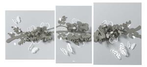 Arti e Mestieri Pannello da parete in metallo composto 3 pezzi con ramo fiorito in rilievo Ramo fiorito Metallo Sabbia/Bianco Marmo Pannelli in Metallo Quadri per soggiorno