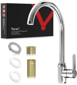 Rubinetto da cucina color argento, acciaio inossidabile 304 per uso alimentare, bocca girevole a 360° con doppio sistema di tubi per acqua fredda e calda, attacchi standard tedeschi