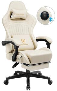 Sedia da gaming ACE-PRO - Sedia da ufficio ergonomica - Rotazione a 360° - Pelle - Braccioli e rotelle - Dimensioni 130×59×55 cm - Avorio