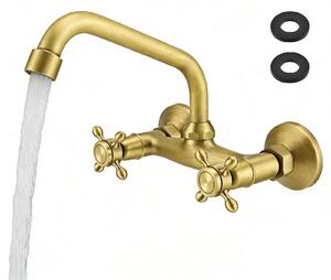 Miscelatore da cucina da montare a parete - Altezza del beccuccio: 25 cm - Stile vintage - Bocchetta girevole a 360° - Due manopole - Colore giallo
