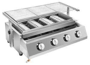 Griglia a gas con 4 bruciatori - Griglia da tavolo/piastra - Altezza regolabile da 0 a 7 cm - Accensione elettrica - Acciaio inossidabile, dimensioni 57x39x17,5 cm - Grigio