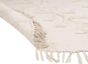 Tappeto rotondo in cotone beige ⌀ 140 cm trapuntato con motivo e frange boho soggiorno camera da letto Beliani