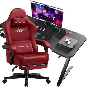 Set scrivania e sedia da gaming - Z12 + GT829 - Sedia da gaming ergonomica - Scrivania per computer - Pelle e fibra di carbonio - Stile moderno - Rosso