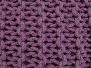 Pouf ottomana viola in cotone lavorato a maglia perline EPS riempimento rotondo piccolo poggiapiedi 50 x 35 cm Beliani