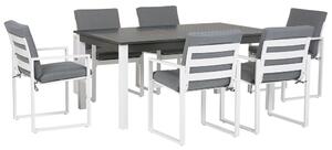Set da pranzo da giardino in 7 pezzi Tavolo allungabile in alluminio bianco e 6 sedie con cuscini grigi Beliani