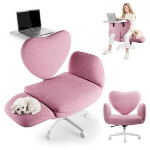 Sedia da scrivania con tavolino integrato - Sedia da ufficio ergonomica - Seduta ampia - Braccioli regolabili in 5 posizioni - Seduta regolabile in altezza per la posizione a incavo - Rotella e girevole - Colore: rosa glitterato