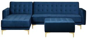 Divano letto ad angolo in tessuto trapuntato in velluto blu navy moderno a L componibile a 4 posti con ottomana chaise longue versione destra Beliani