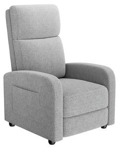 Poltrona relax per soggiorno - Recliner manuale - Schienale alto - Regolazione push-back - Braccioli larghi - Imbottitura morbida - Rivestimento in tessuto - Grigio chiaro