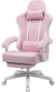 Sedia da gaming - Sedia da scrivania ergonomica - Rivestimento in tessuto - Seduta con molle insacchettate - Braccioli integrati - Poggiapiedi - Regolabile in altezza - Girevole con rotelle - Bianco-rosa