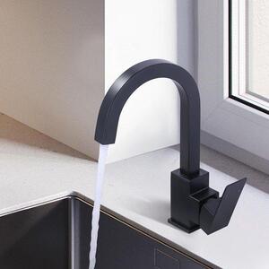 Rubinetto da cucina in acciaio inossidabile orientabile a 360 gradi con lavello, per cucina e roulotte, nero