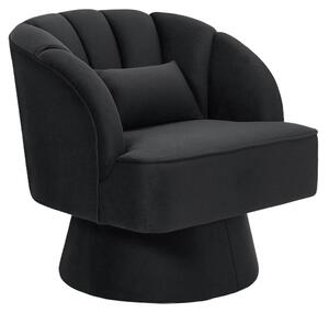 Poltrona di design - Poltrona girevole a forma di botte - Rotazione a 360° - Rivestimento in velluto - Extra spaziosa - Imbottita - Struttura in legno - Con braccioli - Nera