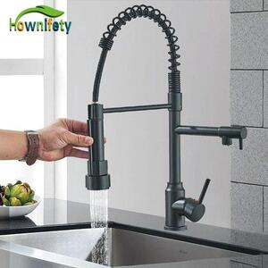 Rubinetto da cucina nero con doccetta estraibile - Rubinetto miscelatore doppio - Tubo flessibile - Acciaio - Altezza 47 cm